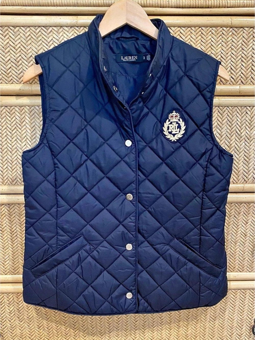 Lauren Ralph Lauren Crest-Patch Diamond-Quilted Vest Blue Small
